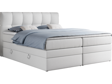 Łóżko kontynentalne ALVIN KING 180x200 - H4 - biały, ekoskóra