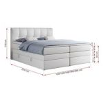 Łóżko kontynentalne ALVIN KING 180x200 - H4 - biały, ekoskóra