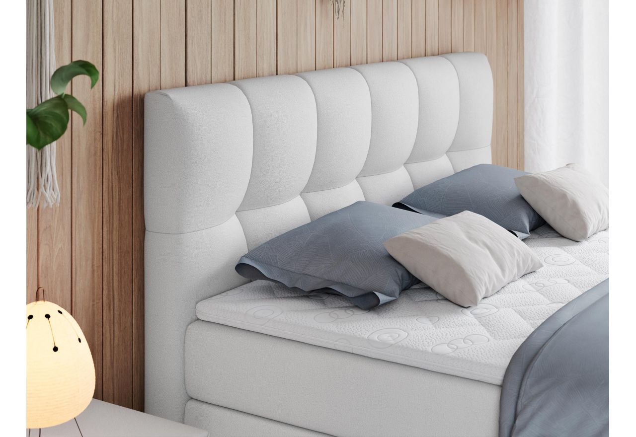 Łóżko kontynentalne ALVIN KING 180x200 - H4 - biały, ekoskóra