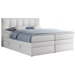 Łóżko kontynentalne ALVIN KING 180x200 - H4 - biały, ekoskóra