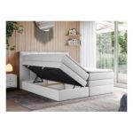 Łóżko kontynentalne ALVIN KING 200x200 - H4 - biały, ekoskóra