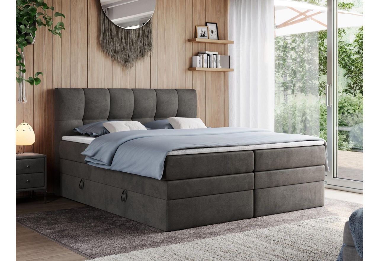 Łóżko kontynentalne ALVIN KING 140x200 - H3 - ciemnoszary, welwet