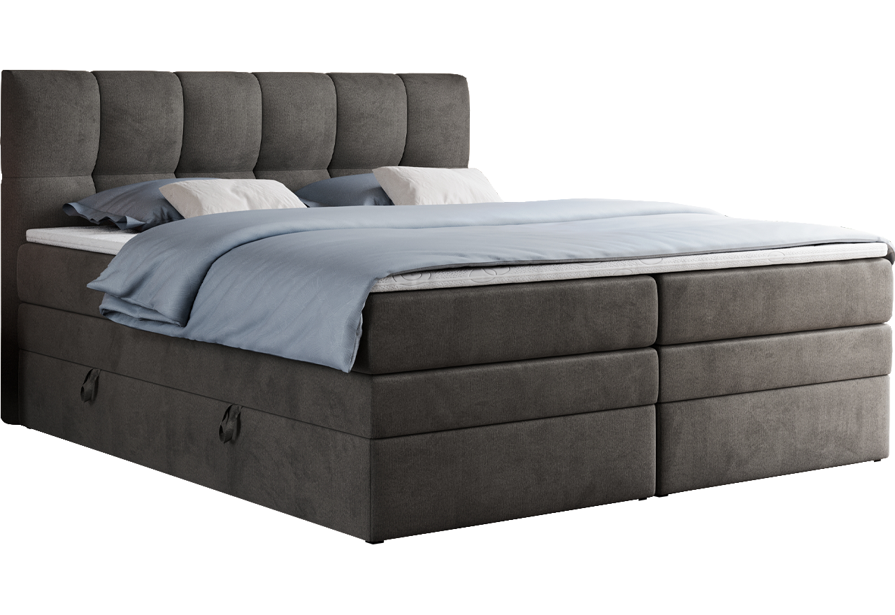 Łóżko kontynentalne ALVIN KING 140x200 - H3 - ciemnoszary, welwet