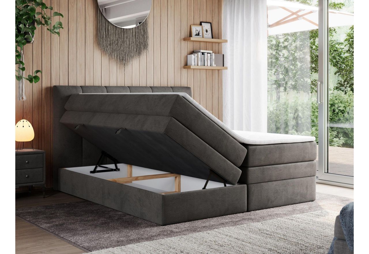 Łóżko kontynentalne ALVIN KING 200x200 - H3 - ciemnoszary, welwet