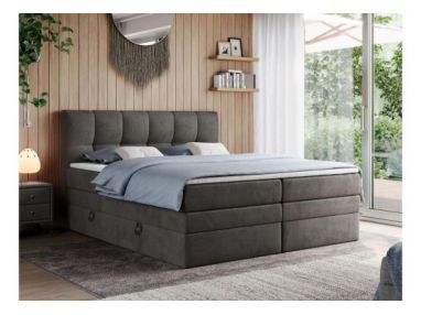 Łóżko kontynentalne ALVIN KING 180x200 - H4 - ciemnoszary, welwet