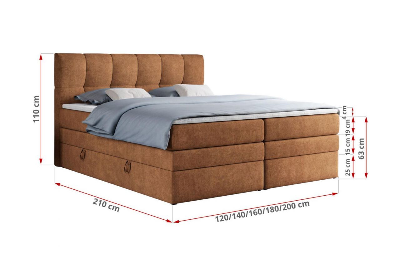 Łóżko kontynentalne ALVIN KING 120x200 - H3 - pomarańczowy, struktura