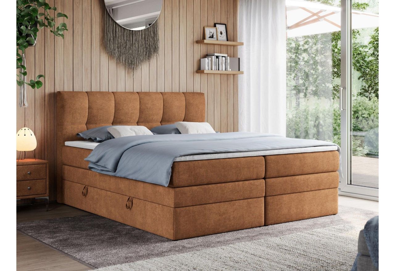 Łóżko kontynentalne ALVIN KING 140x200 - H3 - pomarańczowy, struktura