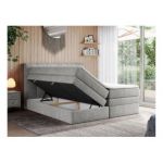 Łóżko kontynentalne ALVIN KING 160x200 - H3 - jasnoszary, struktura