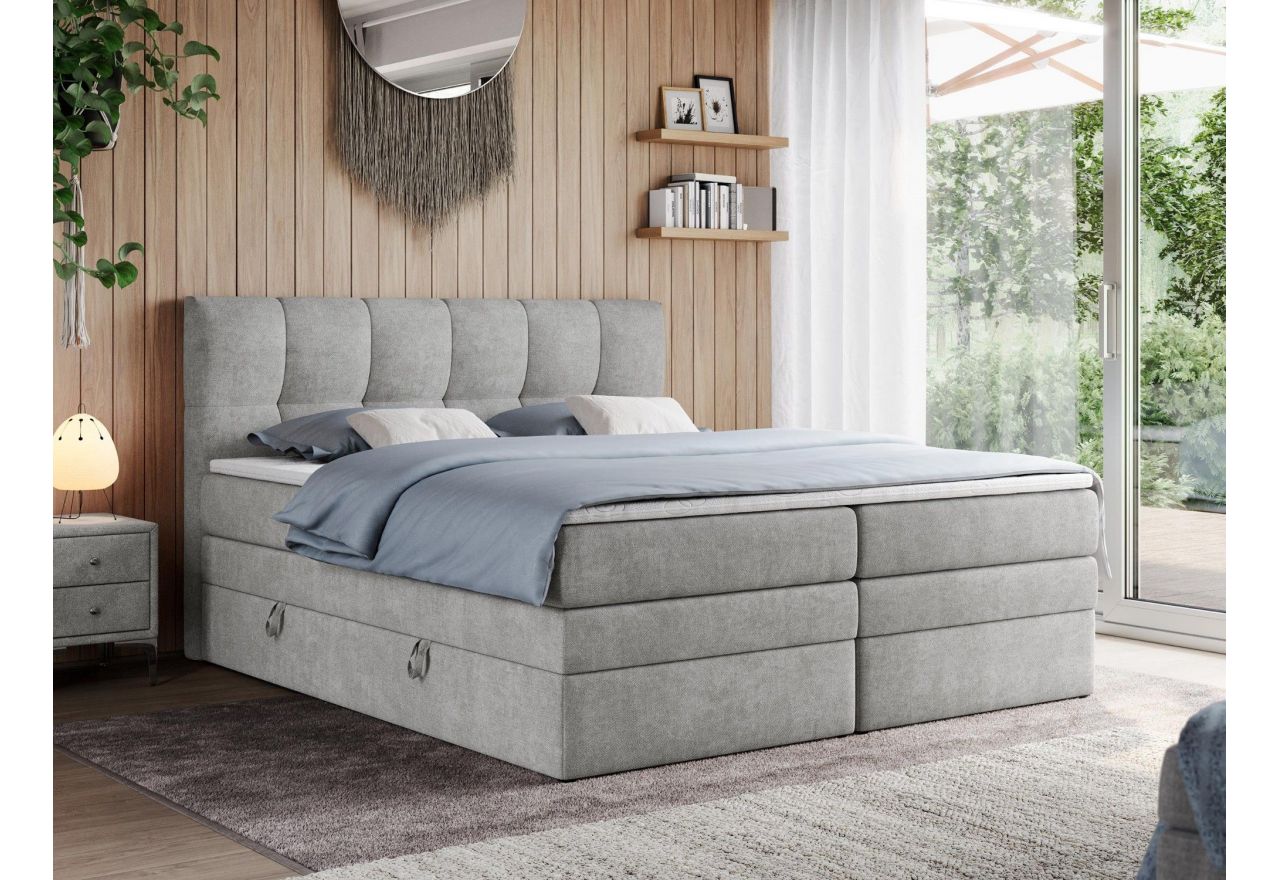 Łóżko kontynentalne ALVIN KING 180x200 - H3 - jasnoszary, struktura