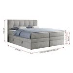 Łóżko kontynentalne ALVIN KING 200x200 - H3 - jasnoszary, struktura