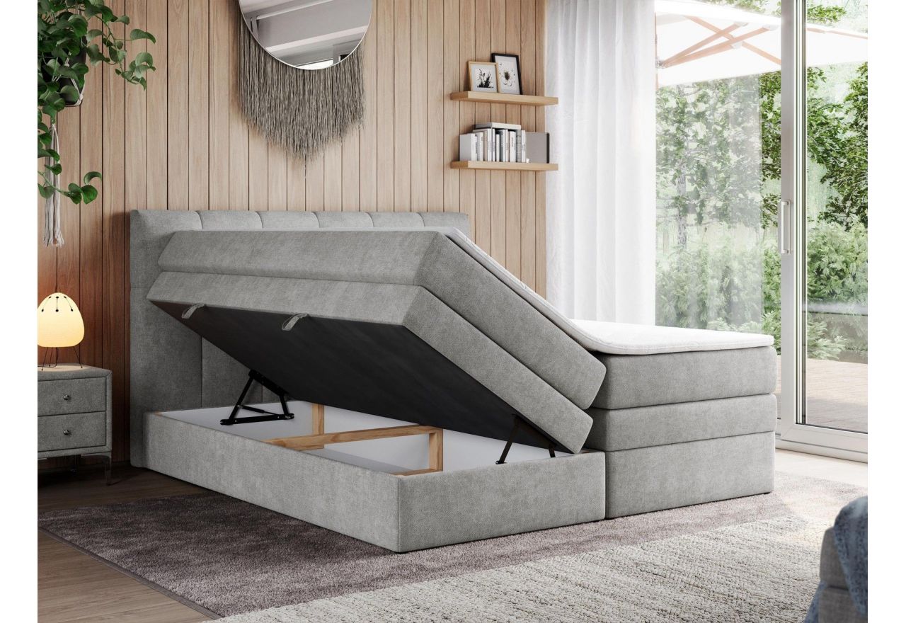 Łóżko kontynentalne ALVIN KING 200x200 - H3 - jasnoszary, struktura