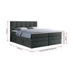 Łóżko kontynentalne ALVIN KING 120x200 - H3 - ciemnoszary, struktura