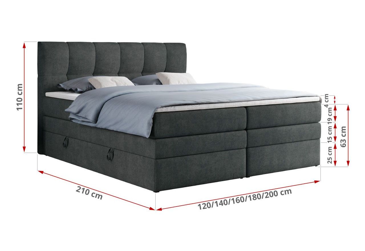 Łóżko kontynentalne ALVIN KING 160x200 - H3 - ciemnoszary, struktura