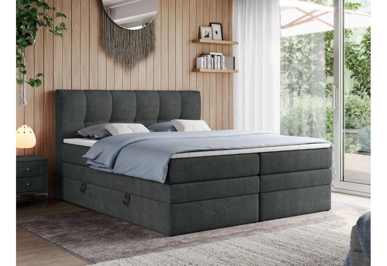 Łóżko kontynentalne ALVIN KING 200x200 - H3 - ciemnoszary, struktura