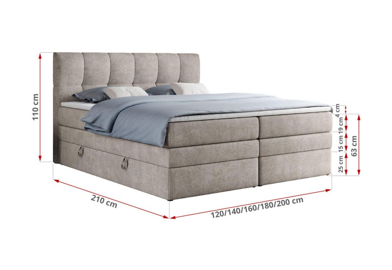 Łóżko kontynentalne ALVIN KING 120x200 - H3 - beżowy, struktura