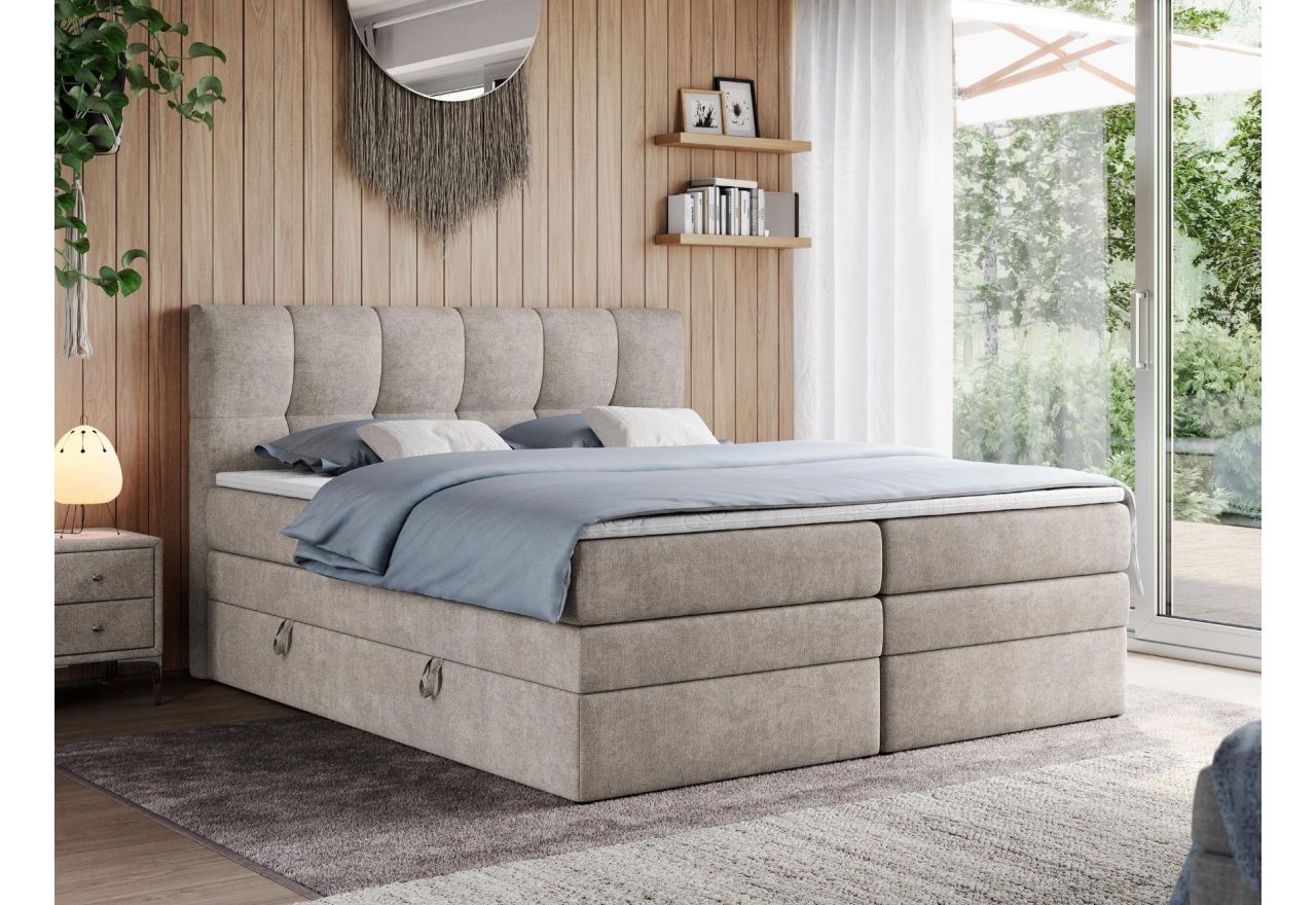 Łóżko kontynentalne ALVIN KING 200x200 - H3 - beżowy, struktura