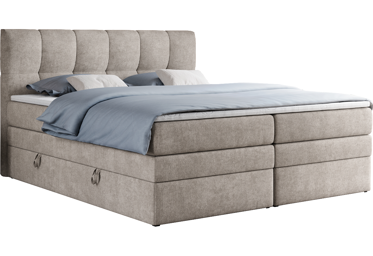 Łóżko kontynentalne ALVIN KING 200x200 - H3 - beżowy, struktura