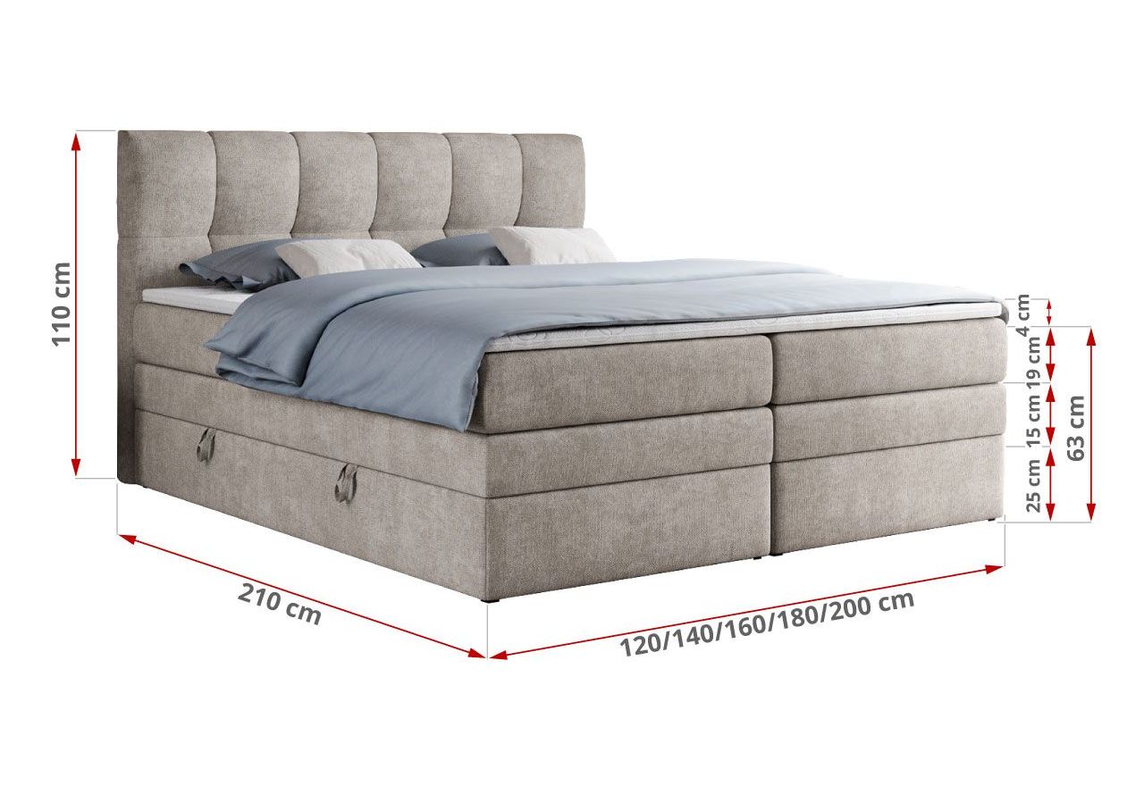 Łóżko kontynentalne ALVIN KING 180x200 - H4 - beżowy, struktura