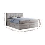 Łóżko kontynentalne ALVIN KING 120x200 - H3 - jasnoszary, welwet