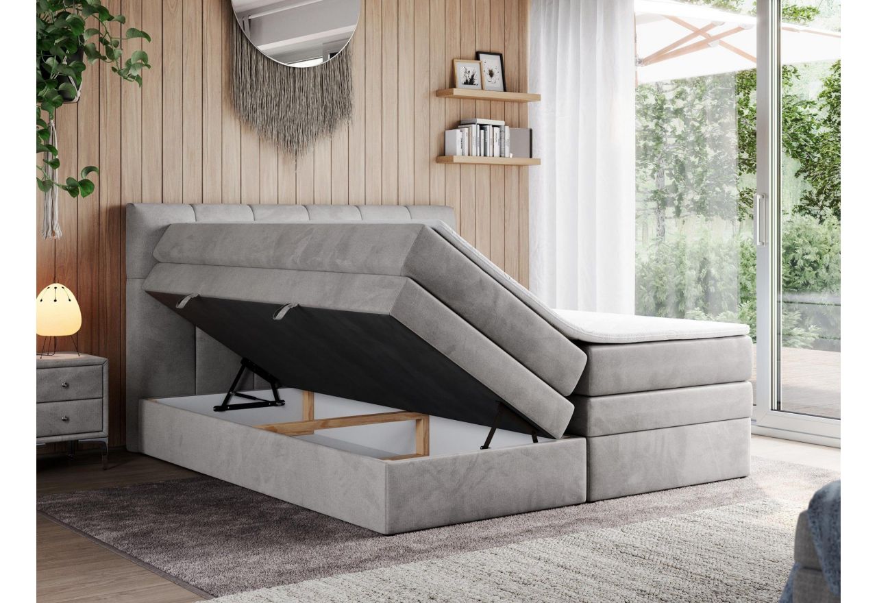 Łóżko kontynentalne ALVIN KING 140x200 - H3 - jasnoszary, welwet