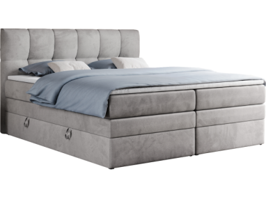 Łóżko kontynentalne ALVIN KING 160x200 - H3 - jasnoszary, welwet