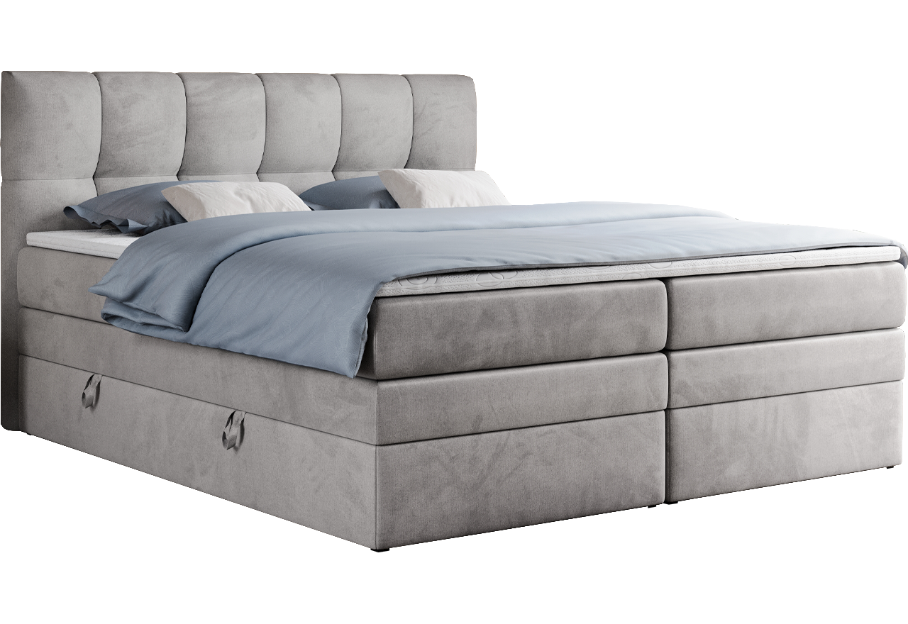 Łóżko kontynentalne ALVIN KING 200x200 - H3 - jasnoszary, welwet