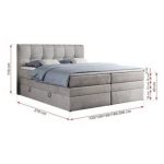 Łóżko kontynentalne ALVIN KING 200x200 - H4 - jasnoszary, welwet