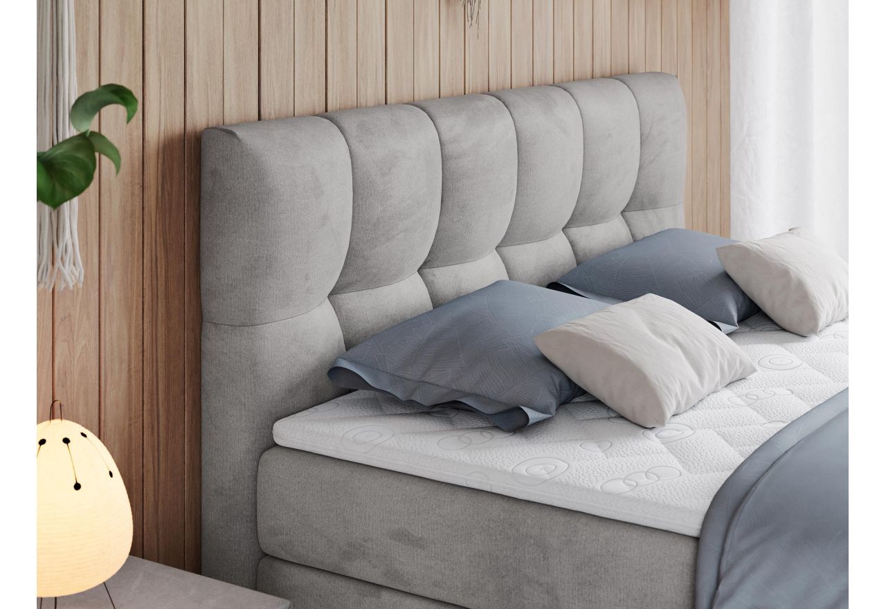 Łóżko kontynentalne ALVIN KING 200x200 - H4 - jasnoszary, welwet