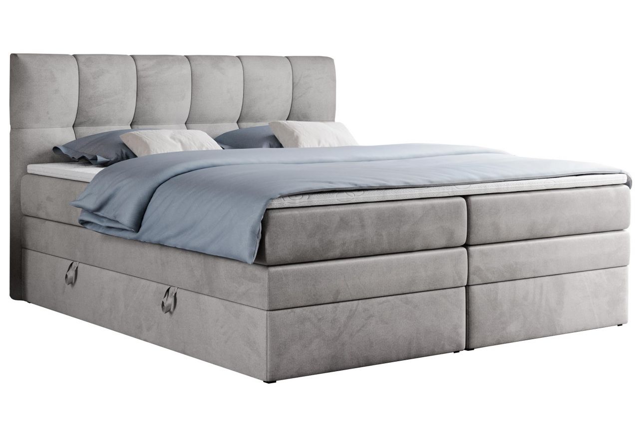 Łóżko kontynentalne ALVIN KING 200x200 - H4 - jasnoszary, welwet