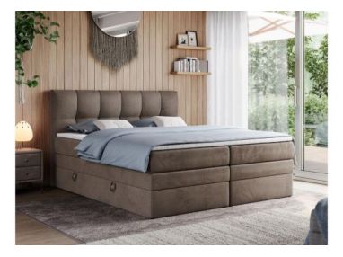 Łóżko kontynentalne ALVIN KING 120x200 - H3 - brązowy, welwet