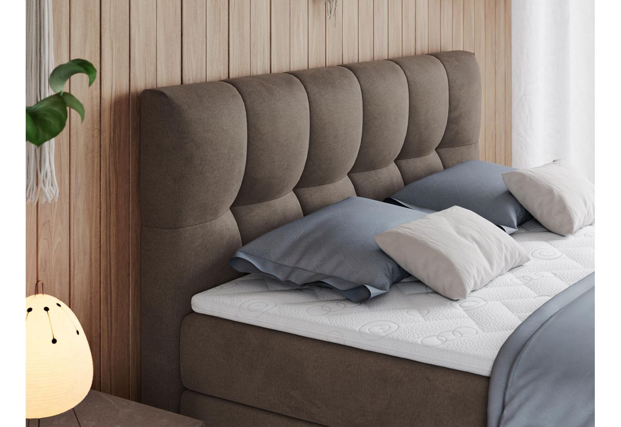 Łóżko kontynentalne ALVIN KING 140x200 - H3 - brązowy, welwet