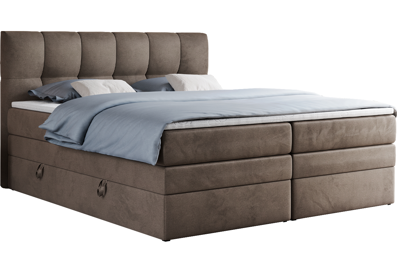 Łóżko kontynentalne ALVIN KING 180x200 - H3 - brązowy, welwet