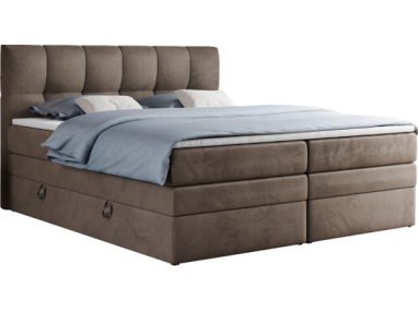 Łóżko kontynentalne ALVIN KING 200x200 - H3 - brązowy, welwet