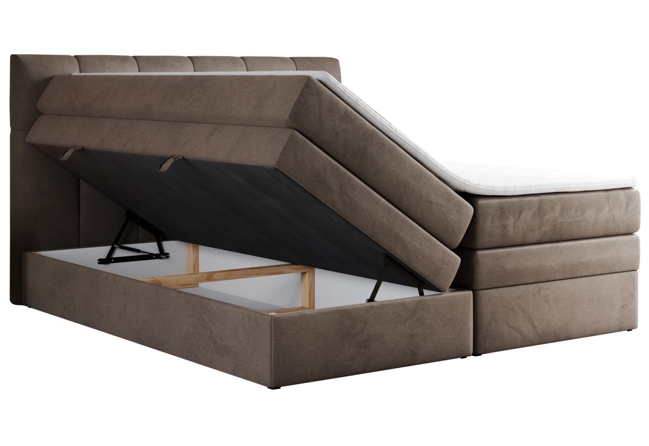 Łóżko kontynentalne ALVIN KING 200x200 - H3 - brązowy, welwet