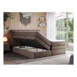 Łóżko kontynentalne ALVIN KING 140x200 - H4 - brązowy, welwet