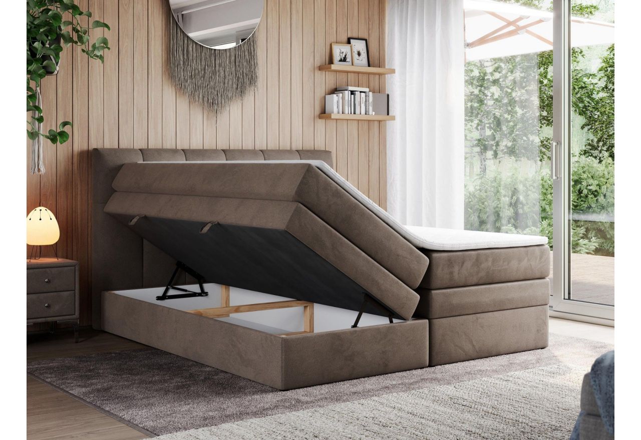 Łóżko kontynentalne ALVIN KING 180x200 - H4 - brązowy, welwet