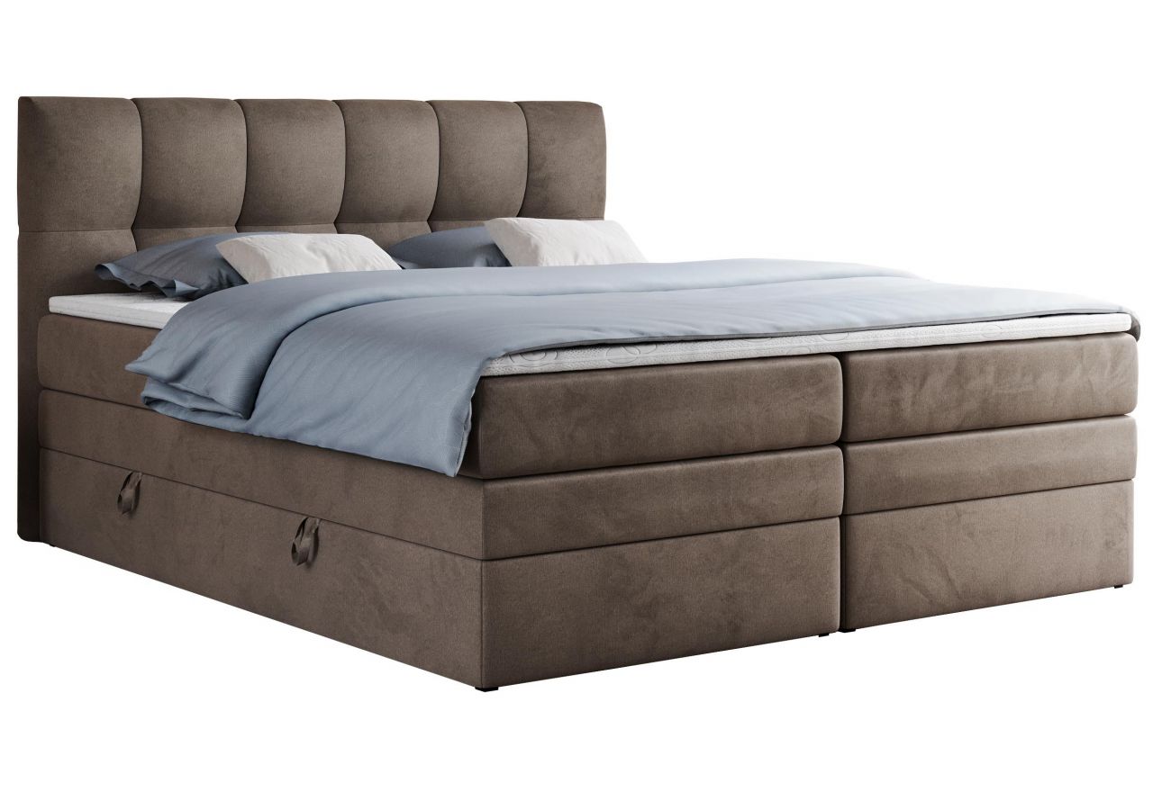 Łóżko kontynentalne ALVIN KING 200x200 - H4 - brązowy, welwet