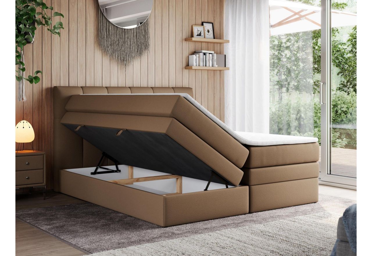 Łóżko kontynentalne ALVIN KING 120x200 - H3 - brązowy, ekoskóra