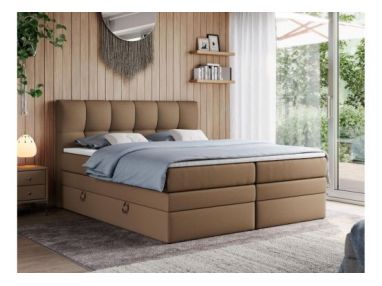 Łóżko kontynentalne ALVIN KING 160x200 - H3 - brązowy, ekoskóra