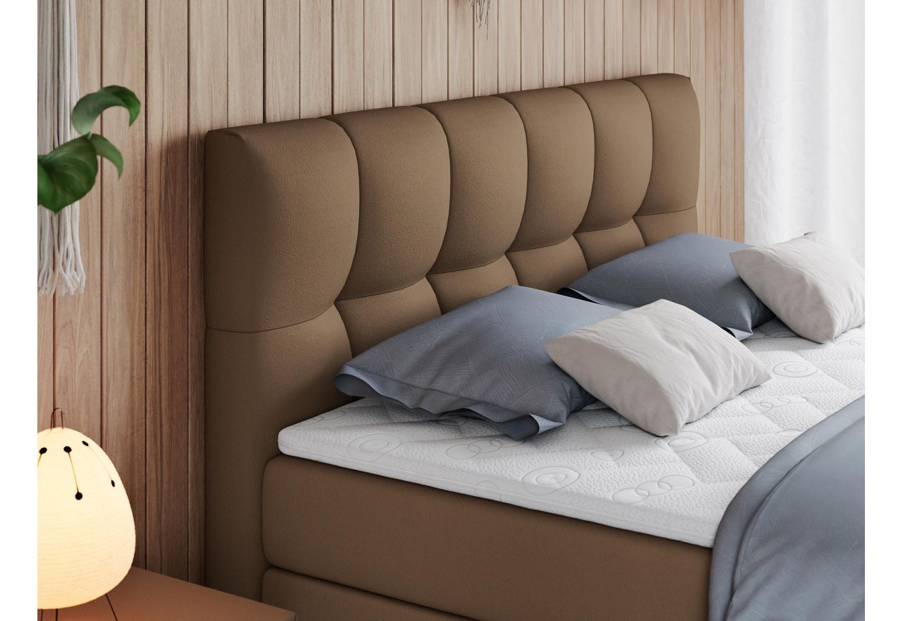 Łóżko kontynentalne ALVIN KING 200x200 - H3 - brązowy, ekoskóra