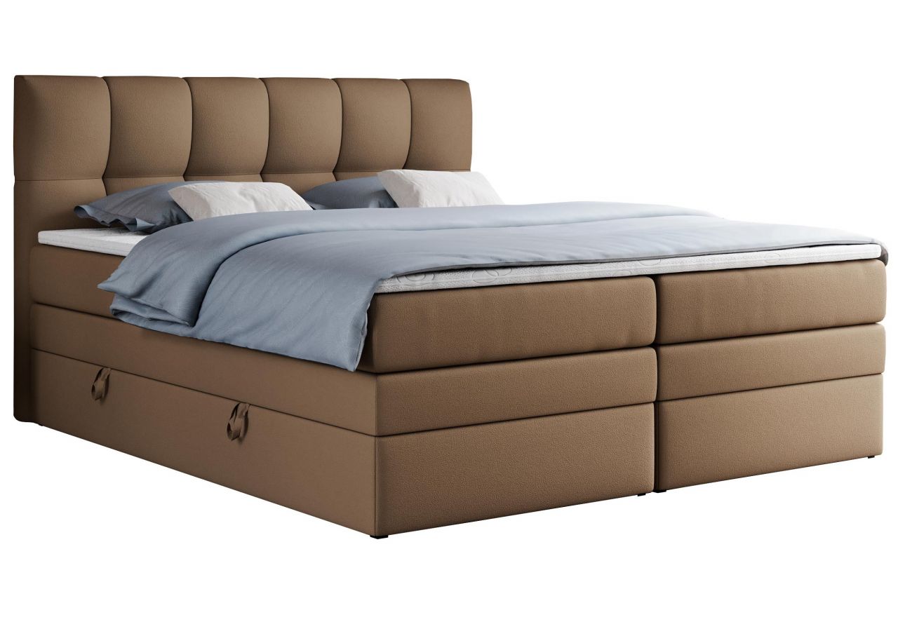 Łóżko kontynentalne ALVIN KING 200x200 - H3 - brązowy, ekoskóra