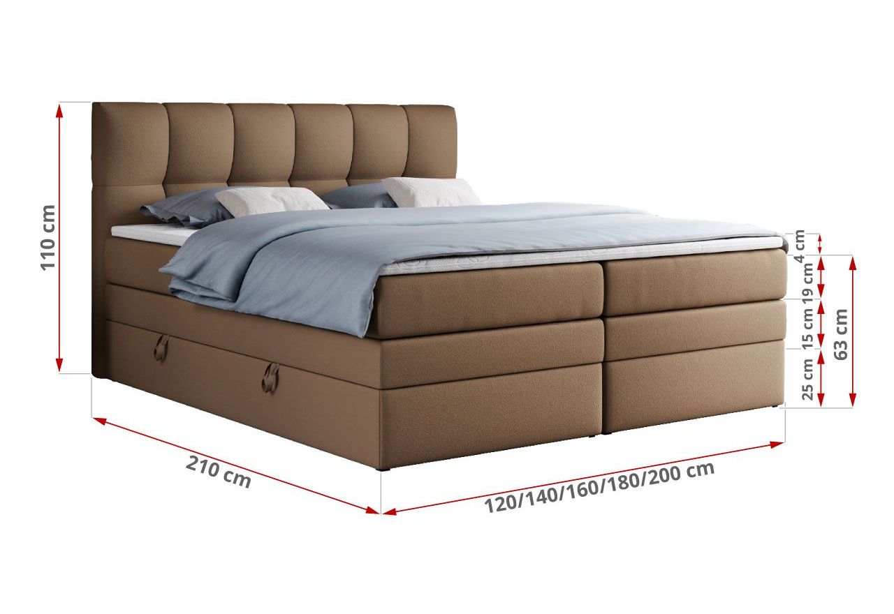 Łóżko kontynentalne ALVIN KING 180x200 - H4 - brązowy, ekoskóra