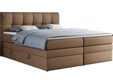 Łóżko kontynentalne ALVIN KING 200x200 - H4 - brązowy, ekoskóra