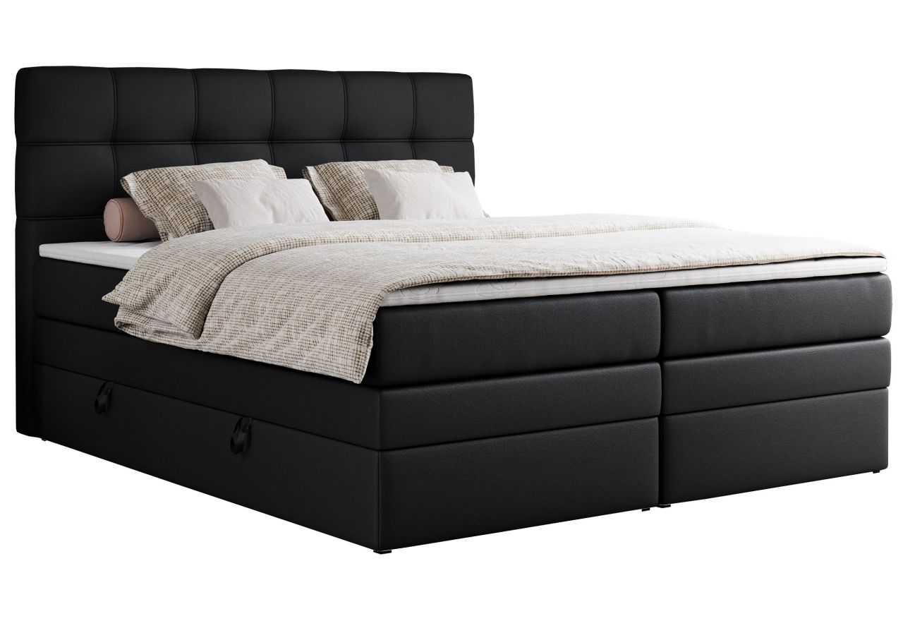 Łóżko kontynentalne ERNI KING 180x200 - H3 - czarny, ekoskóra