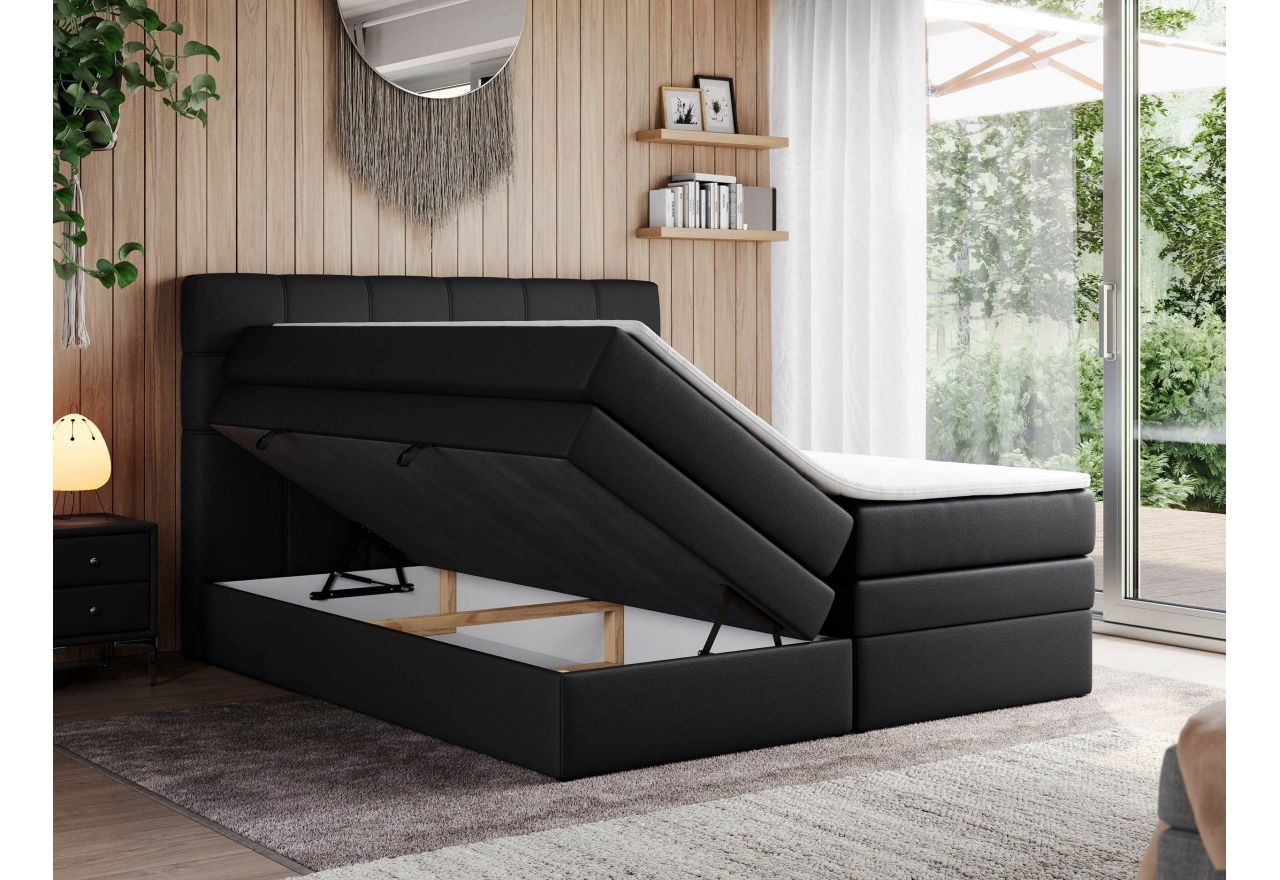 Łóżko kontynentalne ERNI KING 200x200 - H3 - czarny, ekoskóra