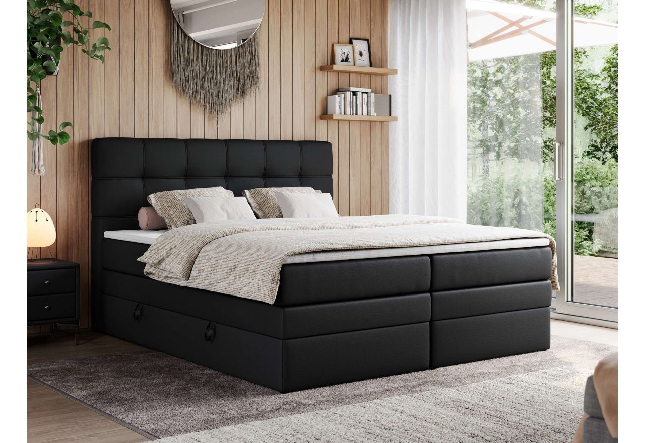 Łóżko kontynentalne ERNI KING 200x200 - H4 - czarny, ekoskóra