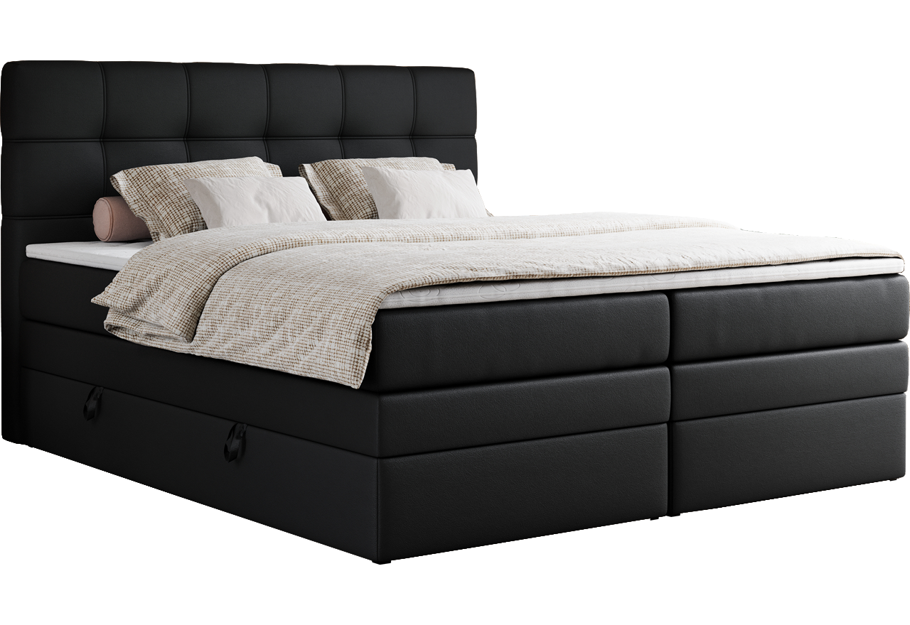 Łóżko kontynentalne ERNI KING 200x200 - H4 - czarny, ekoskóra