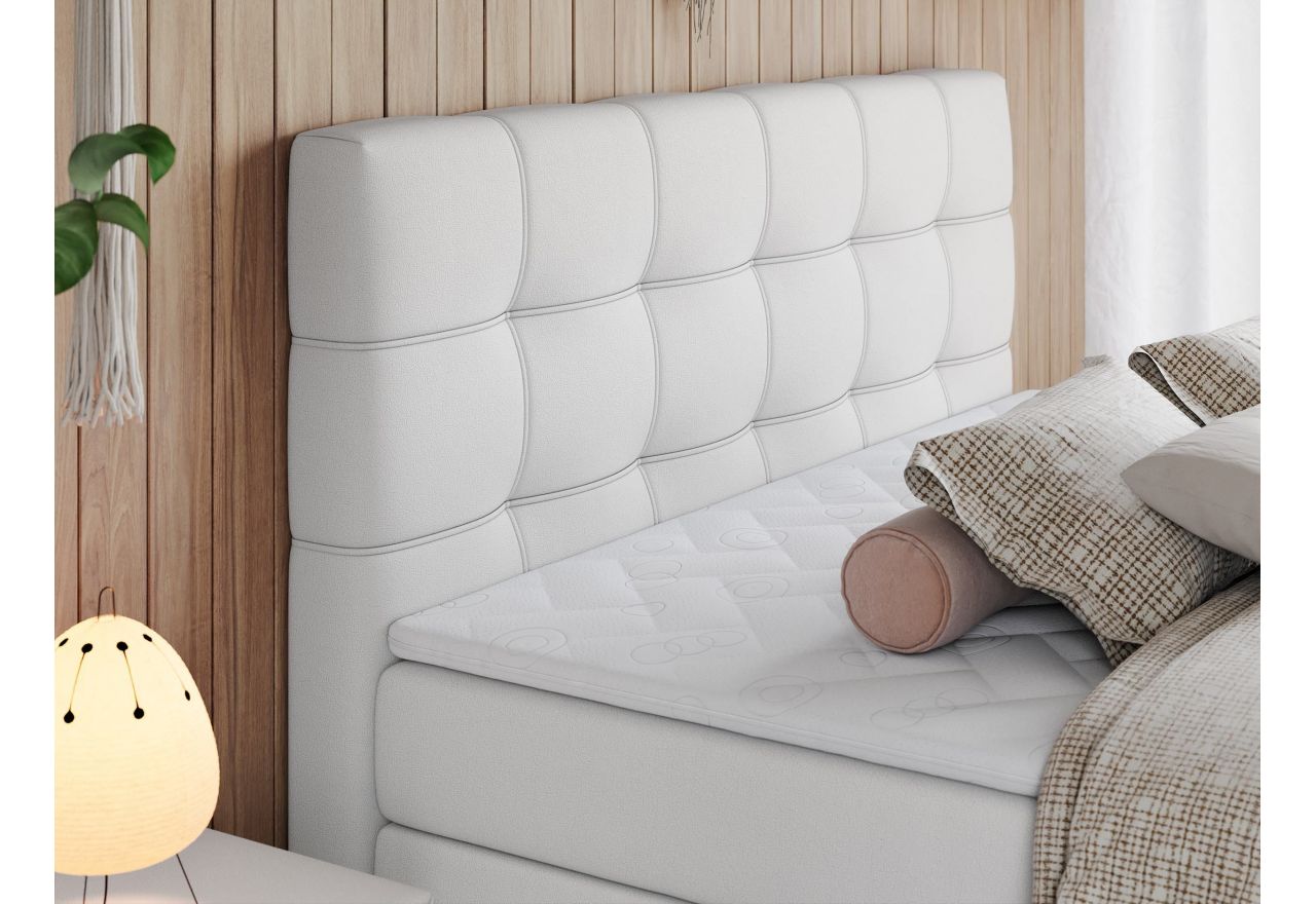 Łóżko kontynentalne ERNI KING 180x200 - H3 - biały, ekoskóra