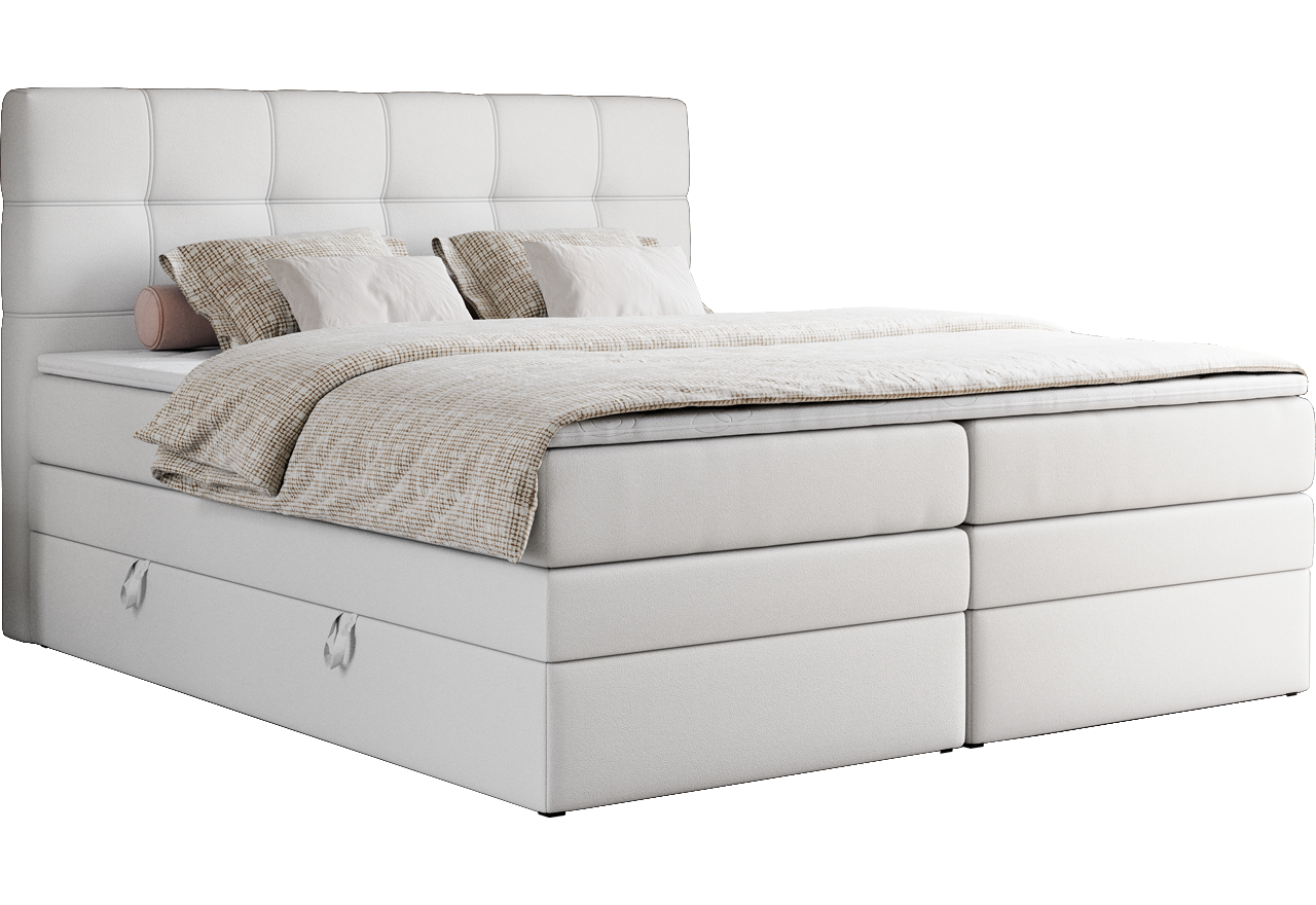 Łóżko kontynentalne ERNI KING 200x200 - H3 - biały, ekoskóra