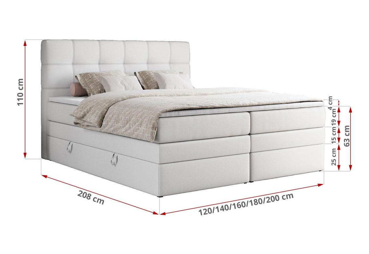 Łóżko kontynentalne ERNI KING 200x200 - H3 - biały, ekoskóra